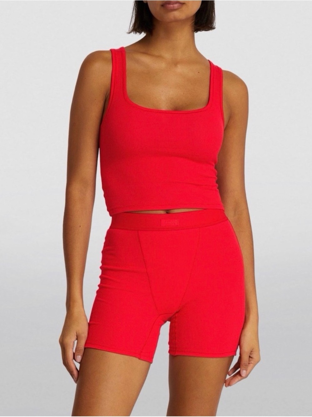 SKIMS Red Ribbed Tank & Boxer Short Set